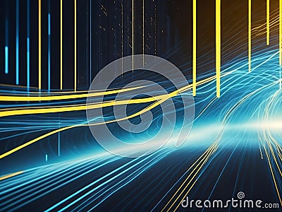 abstract futuristic background with gold blue glowing moving hight speed, data transfer concept Fantastic wallpaper Stock Photo