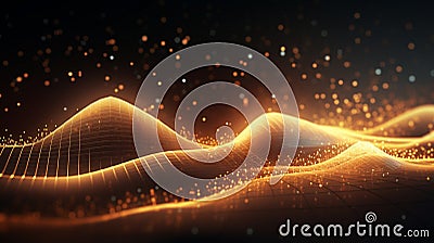 Abstract futuristic background with gold glowing neon moving high speed wave lines and bokeh lights. Data transfer concept Stock Photo