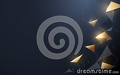 Abstract futuristic background. Molecules technology with polygonal shapes. Connection network concept. Gold and grey connecting d Vector Illustration