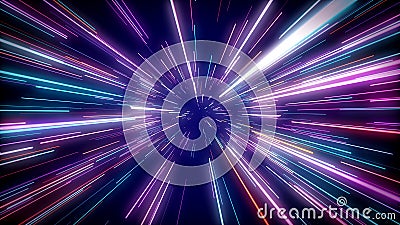 Abstract Futuristic Colorful Glowing Speed Lights Hyperspace Jump Background Stock Photo