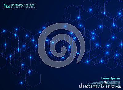 Abstract futuristic complex hexagon shape pattern connection in blue technology background. Design for data connecting for ad, Vector Illustration