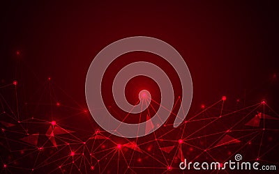 Abstract futuristic curve line polygon connection on red background. Vector Illustration