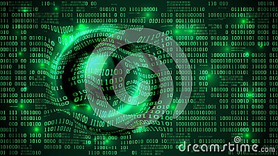 Abstract futuristic cyberspace with binary code and circular waves, matrix background with digits, artificial intelligence Vector Illustration