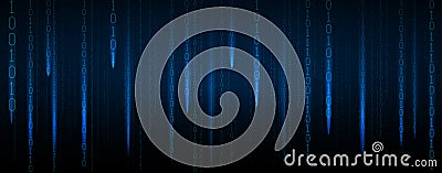 Abstract blue futuristic cyberspace with stream of binary code, matrix background with digits. The concept of coding and hacker. Cartoon Illustration