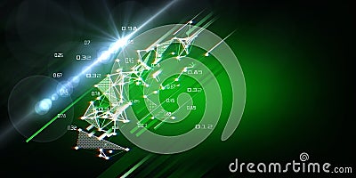 Abstract futuristic data analyze concept in light grid connected particles and blurred lines. Business and science visualization Stock Photo