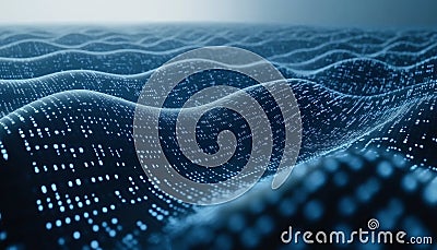 Abstract Futuristic Digital Wave. Binary Code Particles Flowing in Cyberspace. Technology Background Stock Photo