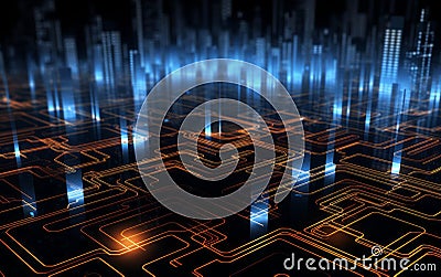 Abstract futuristic electronic circuit technology background Cartoon Illustration