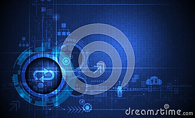 Abstract futuristic eyeball on circuit board, Illustration high computer and Communication technology on blue color background Vector Illustration