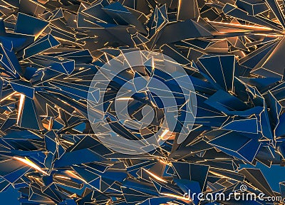 Abstract futuristic geometric shapes blue yellow glowing light Stock Photo