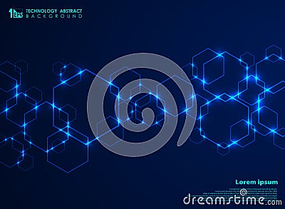 Abstract futuristic hexagon shape pattern connection in gradient blue technology background Vector Illustration