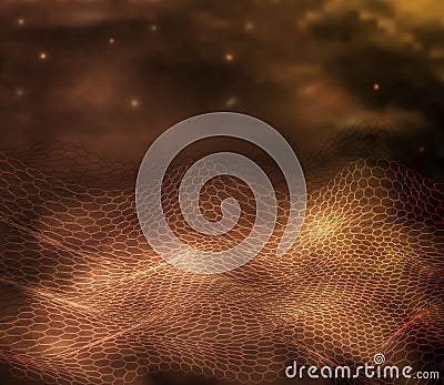 Abstract lines, hexagon style 3D waves in gold tones. the concept of 3d landscape , digital technology in the style of realism. Vector Illustration