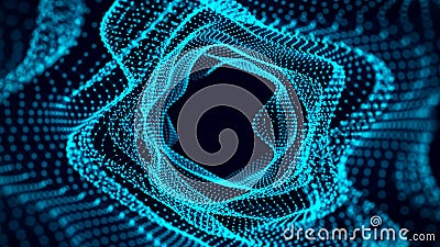 Abstract futuristic infinite tunnel. Dynamic wireframe black funnel. 3D rendering Stock Photo