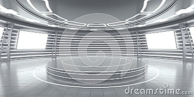 Abstract futuristic interior with glowing panels Stock Photo