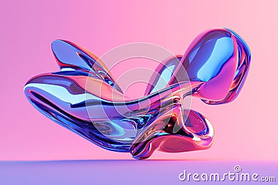 Abstract Futuristic Iridescent Shape with Vivid Gradient Background (3D rendering) Stock Photo