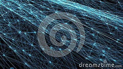 Abstract futuristic lines and dots grid. Intertwining web, a network of ropes, an unusual geometric black and blue Vector Illustration