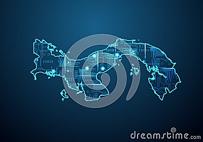 Abstract futuristic map of panama. Circuit Board Design Electric of the region. Technology background. mash line and point scales Vector Illustration
