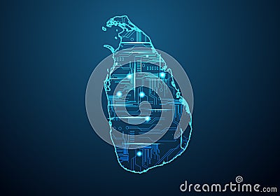 Abstract futuristic map of sri Lanka. Circuit Board Design Electric of the region. Technology background. mash line and point Vector Illustration