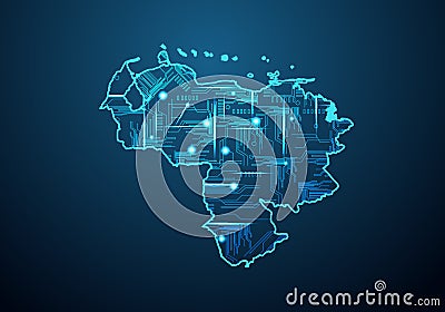 Abstract futuristic map of venezuela. Circuit Board Design Electric of the region. Technology background. mash line and point Vector Illustration