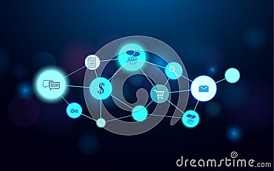 Abstract futuristic Molecules lines and business icons connection technology concept background Vector Illustration