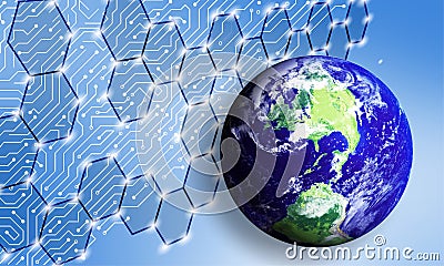 Abstract futuristic - Molecules technology with linear and polygonal pattern shapes on dark blue background. Illustration Vector d Stock Photo