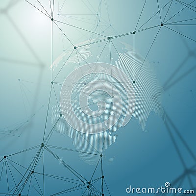 Abstract futuristic network shapes. High tech background, connecting lines and dots, polygonal linear texture. World Vector Illustration