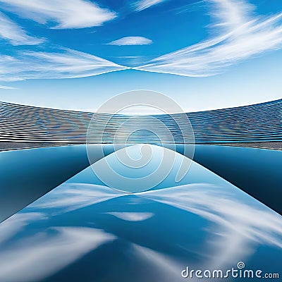 abstract futuristic northern panoramic fantastic scenery with calm geometric glossy chrome infinity shape Cartoon Illustration