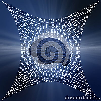 Abstract futuristic square graphic - shaped surface of white binary code on blue background - human brain symbolic for AI Stock Photo