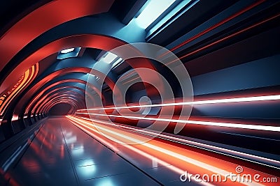 Abstract futuristic subway tunnel with moving train trace Stock Photo