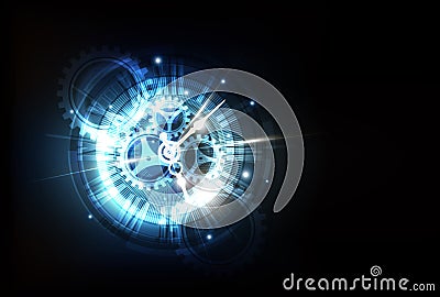 Abstract Futuristic Technology Background with Clock concept and Time Machine, vector Vector Illustration