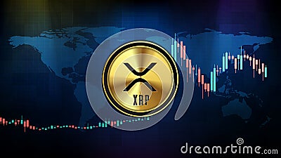 Futuristic technology background of xrp ripple digital cryptocurrency and market graph candle stick green red Vector Illustration