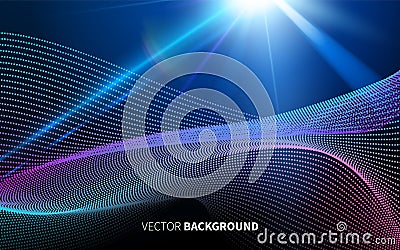 Abstract Futuristic Technology with Linear Pattern Shapes Light on Dark Blue Background. Vector Illustration