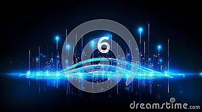 Abstract 6G internet high speed connection concept, 3d rendering illustration, Generative AI illustrations Cartoon Illustration