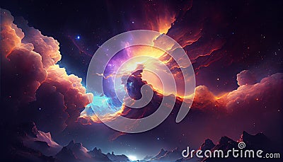 Abstract galaxy glowing in multi colored stratosphere generated by AI Stock Photo
