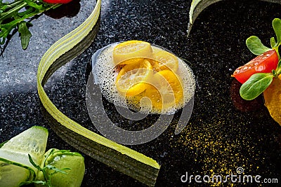 Abstract gastronomy vanguard concept molecular cuisine background Stock Photo