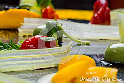 Abstract gastronomy vanguard concept molecular cuisine background Stock Photo