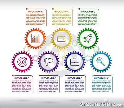 Abstract gears infographic. Mechanism with integrated gears and Vector Illustration