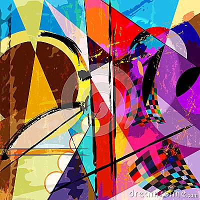 Abstract geometric artwork, inspired by abstract art of the 1920 with circles, paint strokes and splashes Vector Illustration