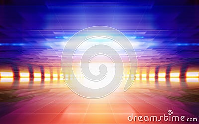 Abstract geometric background, bright glowing orange light, blue Stock Photo