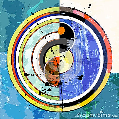 Abstract geometric artwork, inspterd by abstract art of the 1920 with circles, paint strokes and splashes Vector Illustration