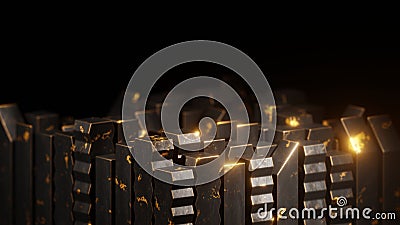 Abstract geometric background of column-shaped metal blocks grouped in an array similar to a city or building. 3d render Stock Photo