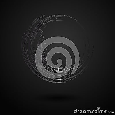 Abstract geometric background with concentric circles Bright metal circle on dark background graphic geometric lines Technology Vector Illustration