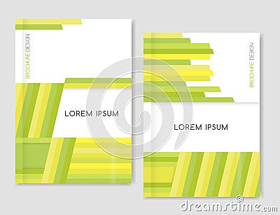 Abstract geometric background. Cover design for Brochure leaflet flyer. Yellow, green, light green diagonal lines. A4 size. Vector Illustration