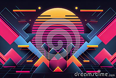 Abstract geometric background with gradient shapes and lines in 80s style. AI Generative Stock Photo