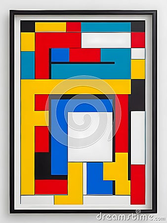 Abstract geometric background with multicolored blocks in De Stijl design, Generative AI Stock Photo