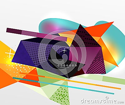 Abstract geometric background, polygonal triangle elements, lines and material textures, holographic elements Vector Illustration