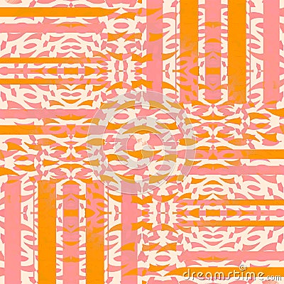 Regular intricate stripes and ellipses pattern beige orange pink shifted Stock Photo