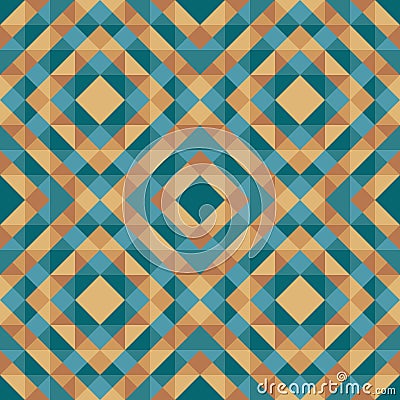 Abstract geometric background - seamless vector pattern in green blue and gold brown colors. Ethnic boho style. Mosaic ornament. Vector Illustration