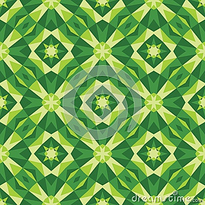 Abstract geometric background - seamless vector pattern in green colors. Ethnic boho style. Mosaic ornament structure. Vector Illustration