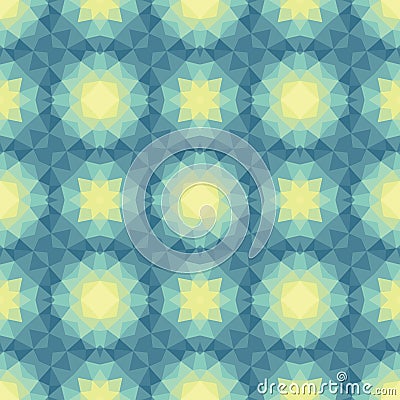 Abstract geometric background - seamless vector pattern in green and yellow colors. Ethnic boho style. Mosaic ornament structure. Vector Illustration