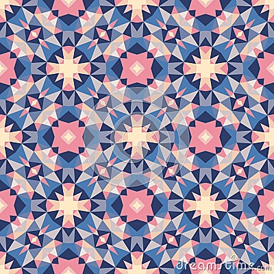 Abstract geometric background - seamless vector pattern in violet, pink, lilac and blue colors. Ethnic boho style. Vector Illustration